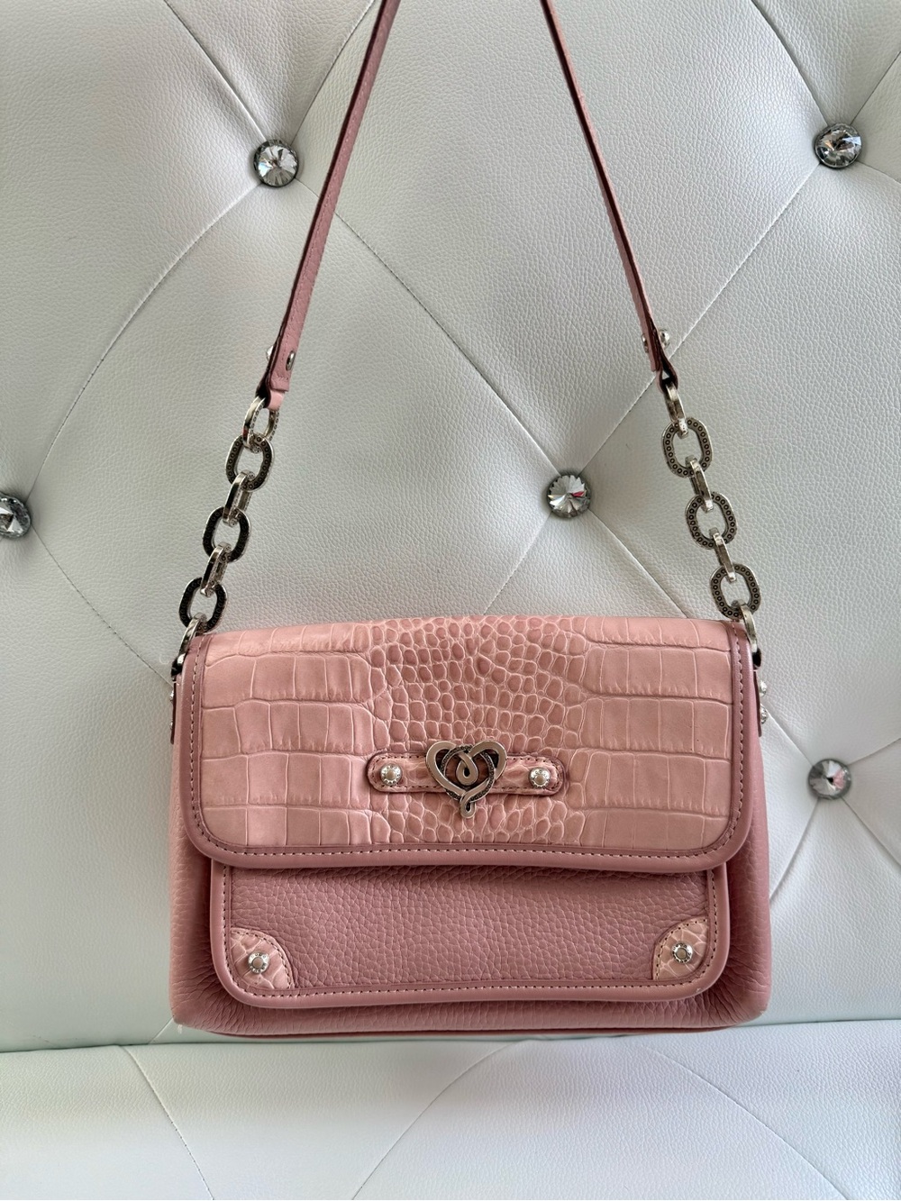 👜Brighton Pink Leather Shoulder Bag Silver Chain Purse